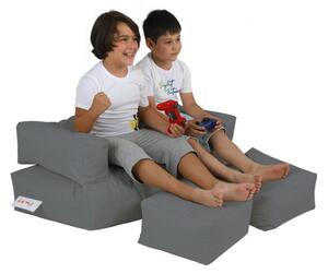 Fotoliu Puf Bean Bag cu 2 tabureti Kids Double Seat Pouf - Fume