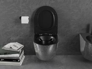 Mexen Lena vas de toaletă Rimless cu capac slim cu închidere lentă, duroplast, Negru mat/Argintiu model tip solzi - 30224072