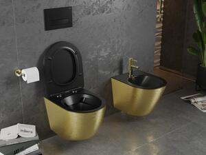 Mexen Lena vas de toaletă Rimless cu capac slim cu închidere lentă, duroplast, Negru mat/aurie model tip linii - 30224077