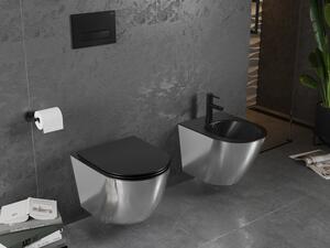 Mexen Lena vas de toaletă Rimless cu capac slim cu închidere lentă, duroplast, Negru mat/Argintiu - 30224074
