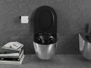 Mexen Lena vas de toaletă Rimless cu capac slim cu închidere lentă, duroplast, Negru mat/Argintiu - 30224074