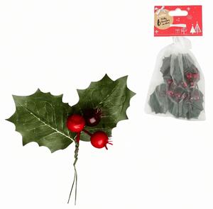 Decoratiune de Craciun pe sarma HOLLY LEAVES 13 cm 6 buc