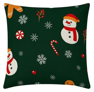Husa de pernita din microfibra SNOWMAN AND GINGERBREAD 45x45 cm, verde