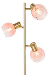 Lampa de podea Art Deco aurie cu sticla roz 3 lumini - Vidro