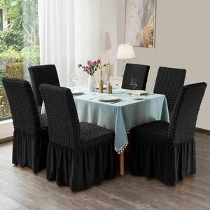 Set 6 huse scaune creponate si elastice, cu volanas, Negru
