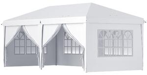 Outsunny Cort 6x3 m pliabil din otel si material Oxford, cort pentru gradina cu 6 pereti laterali, franghii si carlige, alb