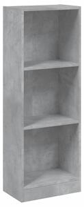 Bibliotecă cu 3 rafturi, gri beton, 40x24x109 cm, lemn compozit