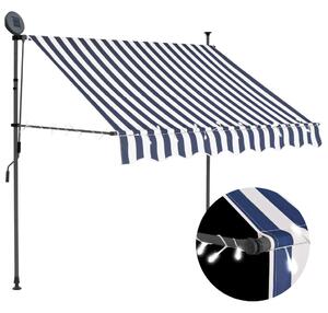 Copertină retractabilă manual cu LED, albastru & alb, 150 cm