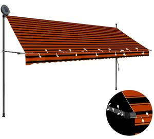 Copertină retractabilă manual cu LED, portocaliu & maro, 350 cm