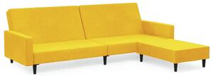 Canapea extensibilă cu taburet, cu 2 locuri, galben, catifea