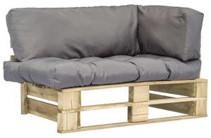 Canapea din paleți de grădină, cu perne gri, lemn de pin