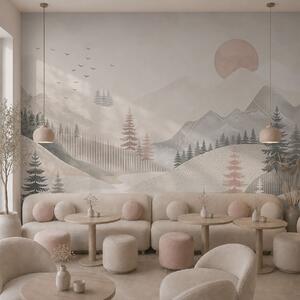 Tapet Peisaj montan minimalist cu pini, Fototapet Natură, w05626 : Uwalls.ro