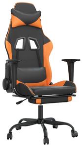 Scaun gaming masaj/suport picioare, negru/portocaliu, piele eco