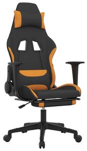 Scaun de gaming cu masaj/suport picioare, negru / oranj, textil