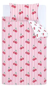 Lenjerie de pat albă-roz pentru pat de o persoană 135x200 cm Disco Cherries Stripes – Catherine Lansfield
