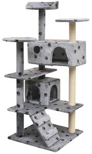 Ansamblu pisici cu funie de sisal, 125 cm, imprimeu lăbuțe, gri