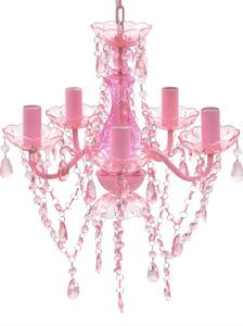 Lustră roz de cristal artificial cu 5 becuri