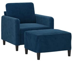 Fotoliu canapea cu taburet, albastru, 60 cm, catifea