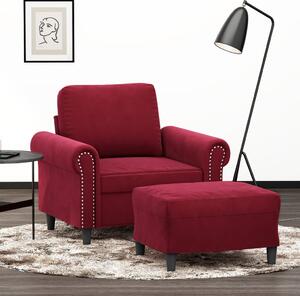 Fotoliu canapea cu taburet, roșu vin, 60 cm, catifea
