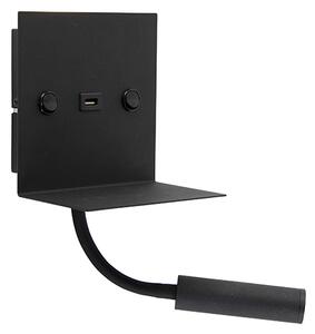 Lampă de perete modernă USB negru cu braț flexibil - Duppio