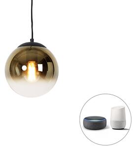 Lampă de suspendare inteligentă neagră cu sticlă aurie 20 cm inclusiv WiFi A60 - Pallon