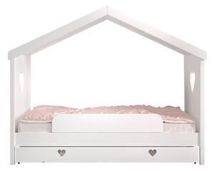 Această combinație AMORI în alb constă dintr-un pat de casă fără cap (90 x 200 cm), un sertar de pat și o protecție împotriva căderii
