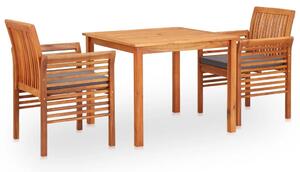 Set mobilier de exterior cu perne 3 piese, lemn masiv de acacia