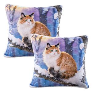 Set de 2 fețe pernuțe din micropluș SNOW CAT 45 x 45 cm