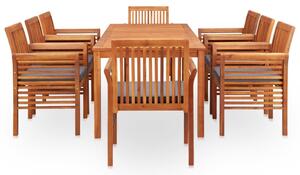 Set mobilier de exterior cu perne 9 piese, lemn masiv de acacia