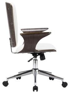 Scaun de birou rotativ, alb, piele ecologică și lemn curbat