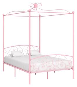 Cadru de pat cu baldachin, roz, 120 x 200 cm, metal