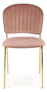 Scaun tapitat K499, roz/auriu, stofa catifelata, 47x56x85 cm