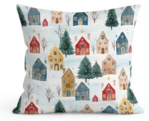 Fata de perna din bumbac WINTER VILLAGE 45x45 cm, colorat