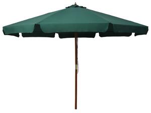 Umbrelă de soare de exterior, stâlp din lemn, verde, 330 cm