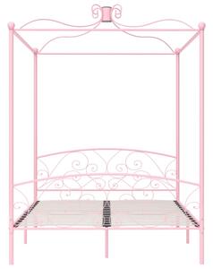 Cadru de pat cu baldachin, roz, 160 x 200 cm, metal