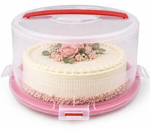 Platou rotund Pufo Cookies cu capac transparent pentru servire torturi, prajituri, briose, Ø 26 cm, rosu
