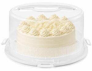 Platou rotund Pufo Cookies cu capac transparent pentru servire torturi, prajituri, briose, Ø 26 cm, alb