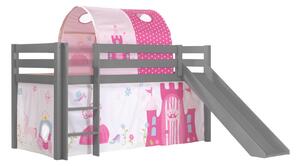 PINO mid sleeper cu tobogan, cortină și tunel Princess