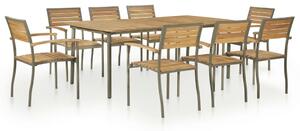 Set mobilier de exterior, 9 piese, lemn masiv acacia și oțel