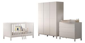 Set dormitor copii EVA alb, pat pentru copii mici (70 x 140 cm), o comodă cu accesoriu asortat și un dulap cu 3 uși