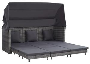 Canapea extensibilă cu 3 locuri cu acoperiș, gri, poliratan