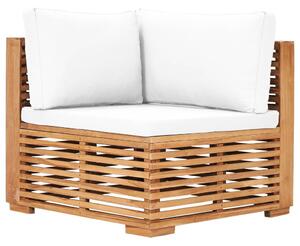 Canapea de grădină de colț cu perne crem, lemn masiv de tec