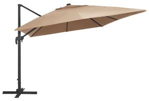 Umbrelă suspendată cu LED și stâlp aluminiu gri taupe 400x300cm