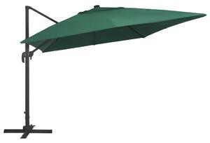 Umbrelă suspendată cu LED și stâlp aluminiu verde 400x300 cm