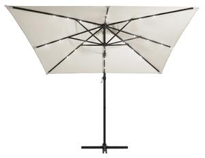 Umbrelă suspendată cu LED, stâlp din oțel, nisipiu, 250x250 cm