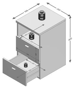 FMD Noptieră cu 2 sertare și raft deschis, gri lavă 652-001E