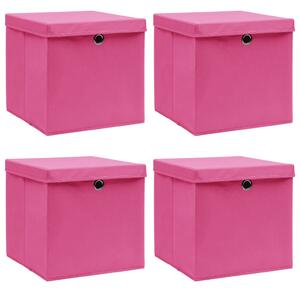 Cutii depozitare cu capace 4 buc. roz, 32x32x32 cm, textil