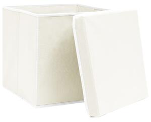Cutii depozitare cu capace 4 buc. alb, 32x32x32 cm, textil