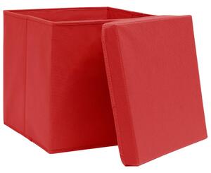 Cutii depozitare cu capace 10 buc. roșu, 32x32x32 cm, textil