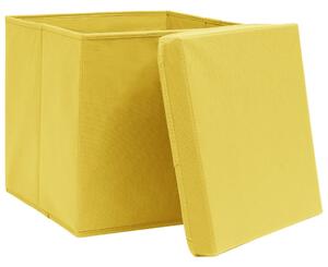 Cutii depozitare cu capace, 10 buc., galben, 28x28x28 cm